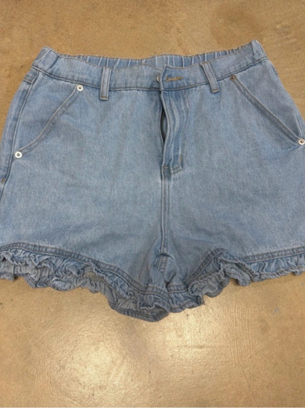 Amazon Light Blue Denim Ruffle-Trim Jean Shorts